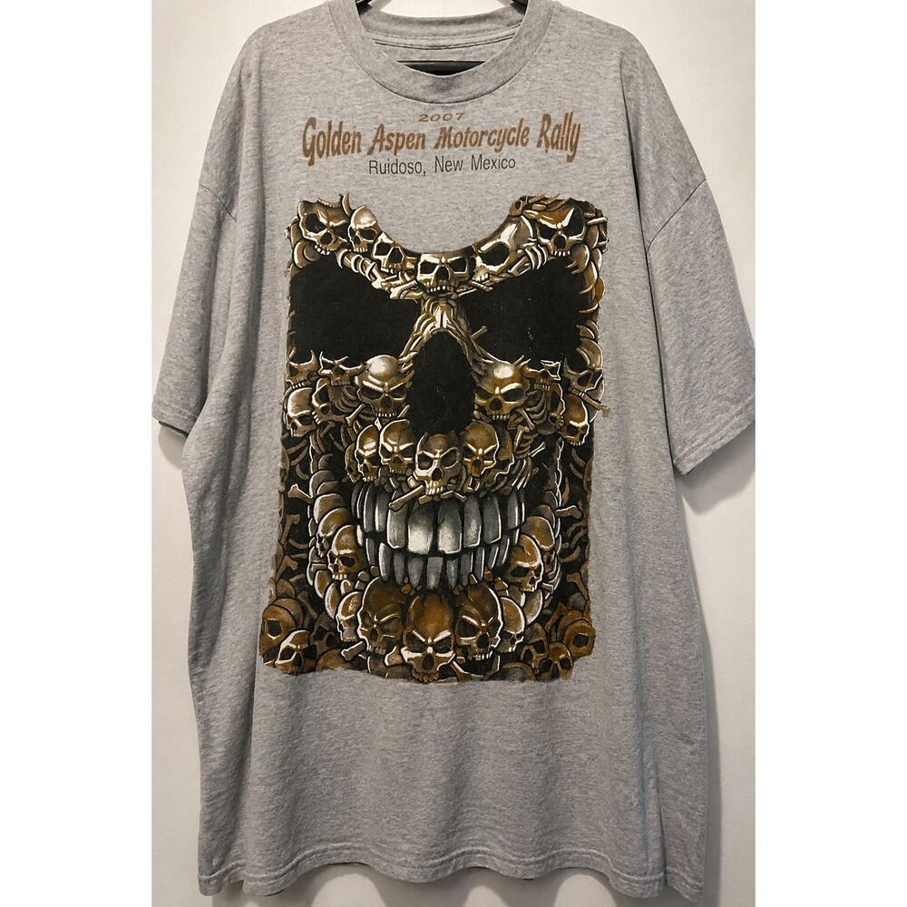 2007 Golden Aspen Motorcycle Rally T Shirt 2XLT Liquid Blue Skull Biker Ruidoso